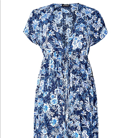 Navy floral high-low kaftan - Picture 1 of 4